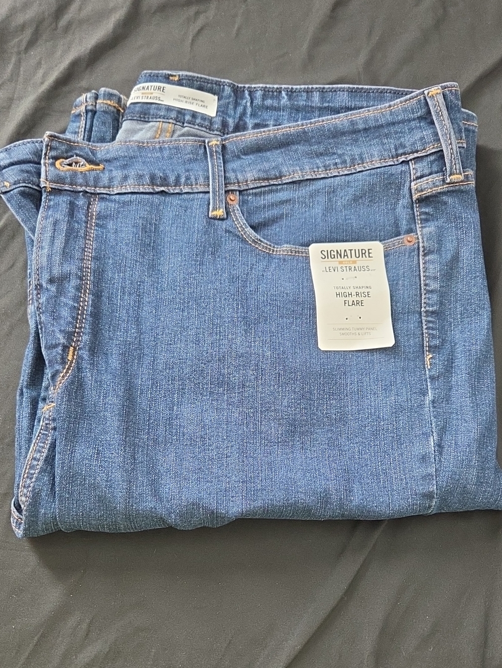 Signature by Levi Strauss Dark Blue High-Rise Flare Jeans